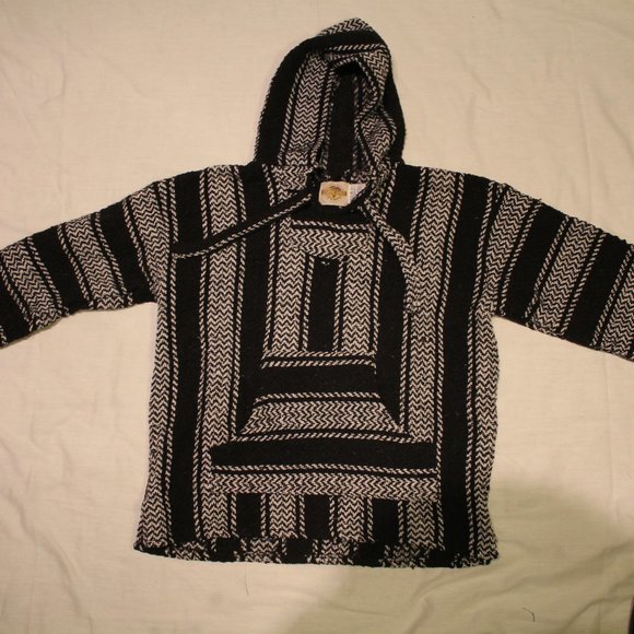 hippie baja knit poncho hoodie earthragz black and white - Picture 4 of 6